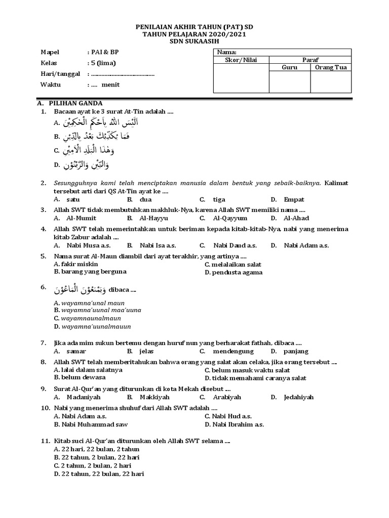 10 Contoh Soal UKK PAI Kelas 1 SD Semester 2 Paling Sering Keluar Ternyata Mudah Banget