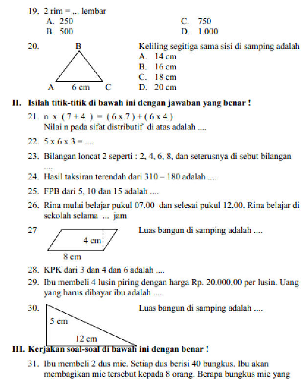 Kumpulan Soal Pelajaran Matematika Kelas 2 SD MI Semester 1 Dan 2 Kumpulan Soal Pelajaran Matematika Kelas 2 SD MI Semester 1 Dan 2