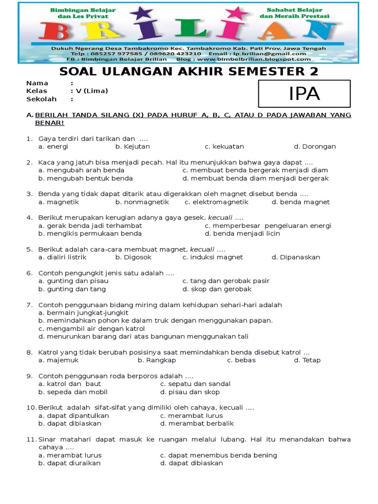 5 Rahasia Anak Nilai Sempurna dengan Latihan Contoh Soal UAS Kelas 2 SD Semester 1 Terbaru