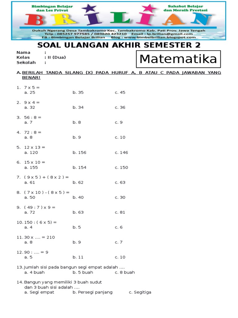 Latihan Soal Matematika Kelas 2 Sd - Piffle me Latihan Soal Matematika Kelas 2 Sd - Piffle me