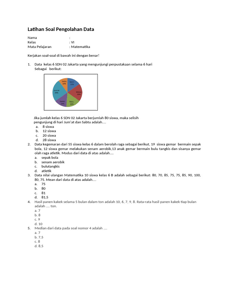 Contoh Soal Pengolahan Data Kelas VI PDF