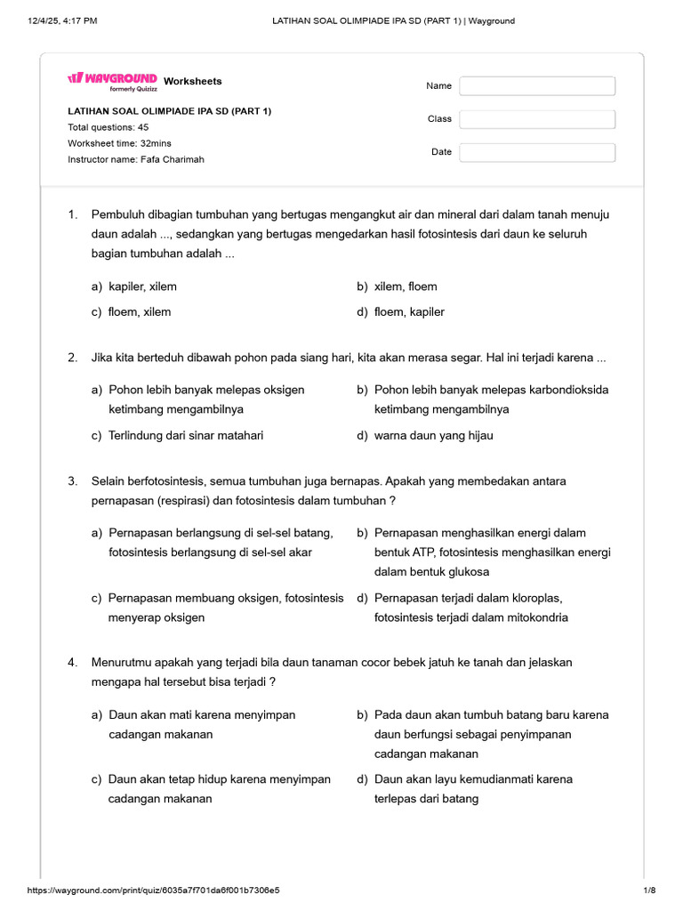 Soal Olimpiade IPA SD Part 1 PDF Soal Olimpiade IPA SD Part 1 PDF