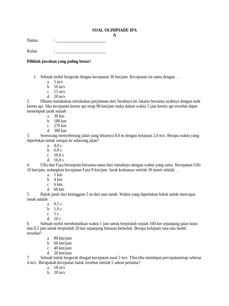 contoh soal olimpiade ipa sd kelas 4