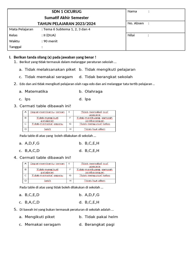 Pas Kelas 2 Tema 6 PDF Pas Kelas 2 Tema 6 PDF