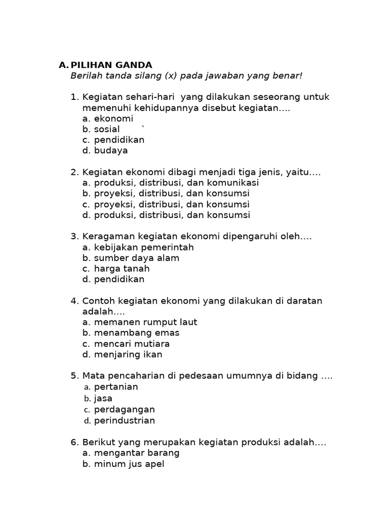 Soal Pilihan Ganda IPS Kelas 4 SD PDF Soal Pilihan Ganda IPS Kelas 4 SD PDF