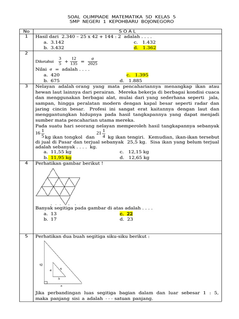 Soal Olimpiade Matematika SD Kelas 5 PDF