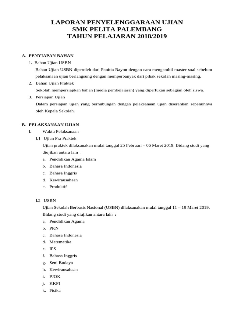 Laporan Ujian Sekolah SMK Pelita 2019 PDF