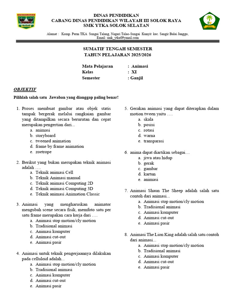 Soal Ujian Animasi Kelas XI SMK 2025 2026 PDF