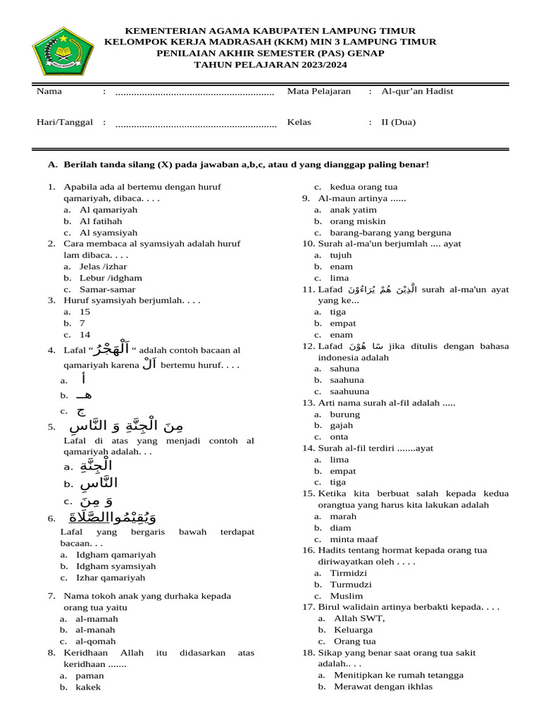 5 Fakta Mengejutkan dari Contoh Soal Alquran Hadits Kelas 2 MI yang Jarang Diketahui