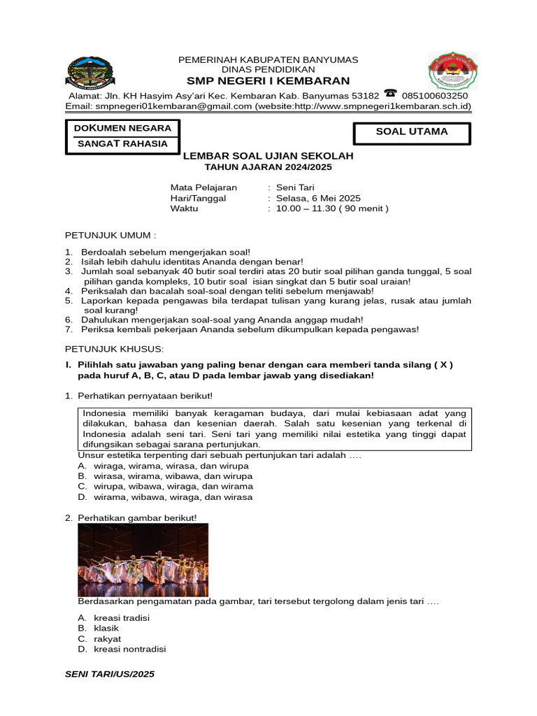 Soal Ujian Sekolah Senbud PDF