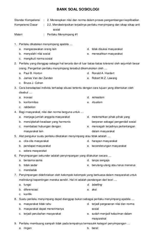 Soal Sosiologi Kelas 10 - Ilmu Soal Soal Sosiologi Kelas 10 - Ilmu Soal