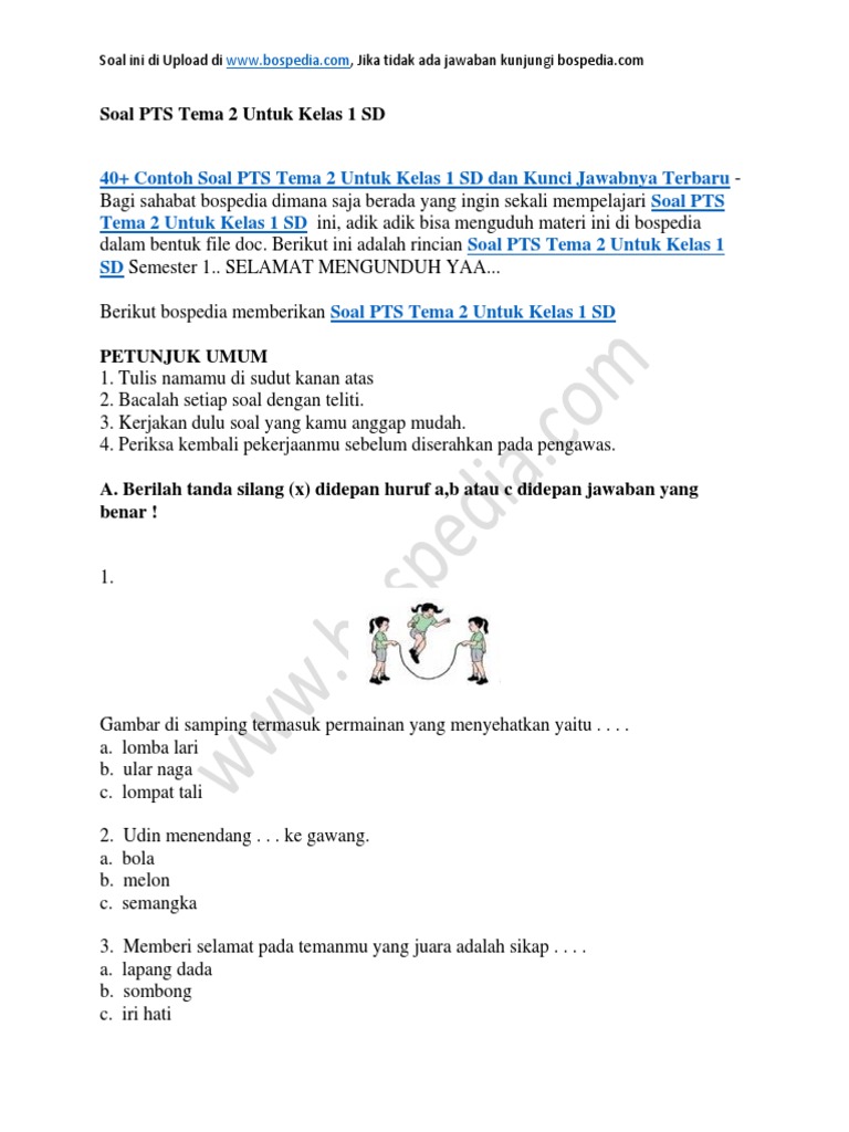 7 Contoh Soal PTS Tema 2 Kelas 1 Terbukti Bantu Anak Sukses Sebelum Ujian Dimulai