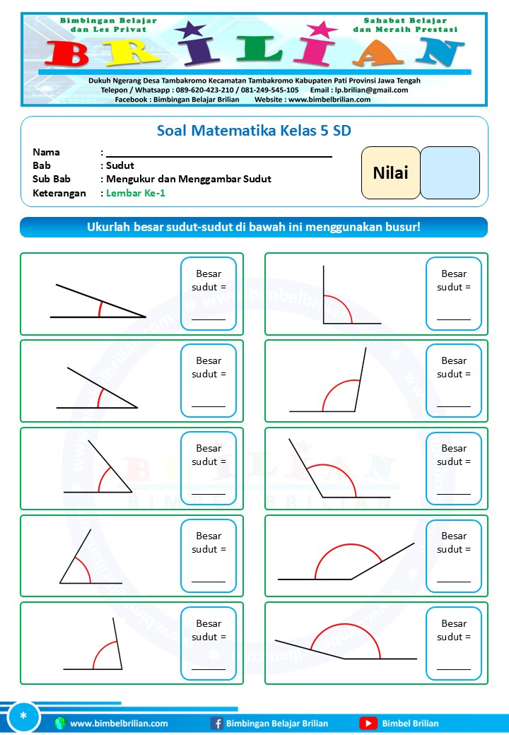 Soal Matematika Bab Mengukur dan Menggambar Sudut Kelas 5 SD Bimbel Soal Matematika Bab Mengukur dan Menggambar Sudut Kelas 5 SD Bimbel