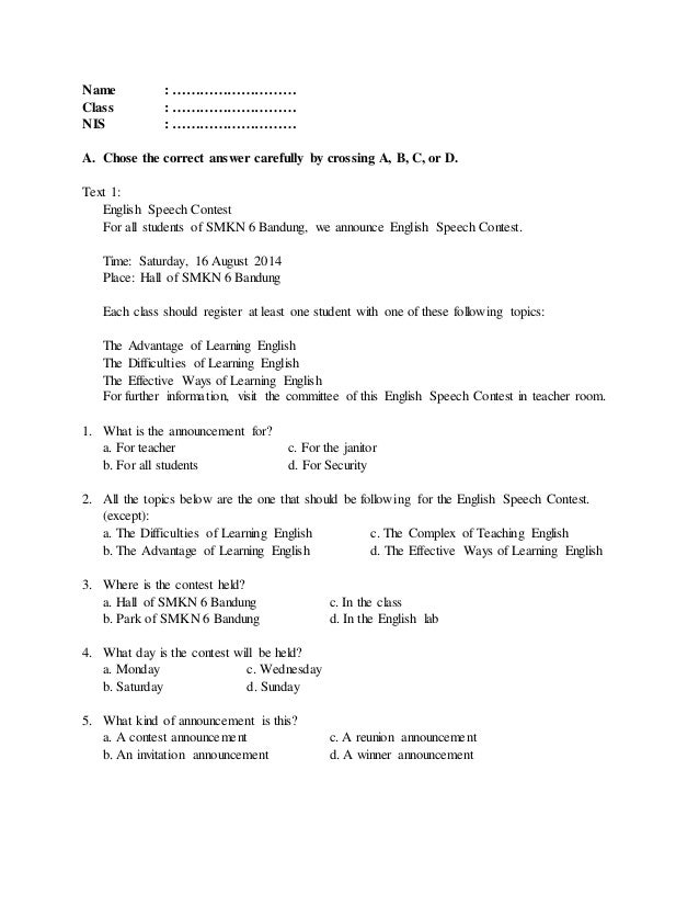 Akhirnya Terungkap 10 Contoh Soal Announcement Bahasa Inggris Kelas 10 MA Semester 2 Paling Sering Muncul Saat Ujian