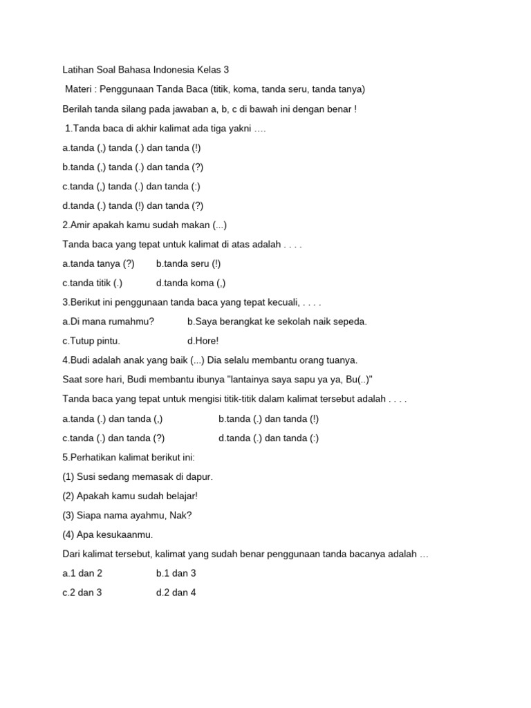 Rahasia 5 Latihan Soal Bahasa Indonesia Kelas 3 Penggunaan Tanda Baca Anak Cepat Menguasai