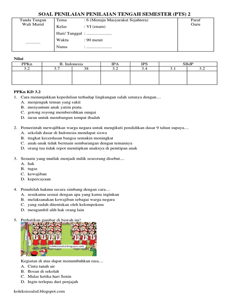 Soal PTS Kelas 6 Tema 6 Semester 2 PDF Soal PTS Kelas 6 Tema 6 Semester 2 PDF