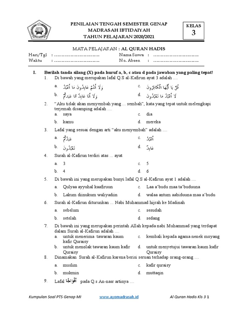 Terbukti! 5 Contoh Soal Alquran Hadits Kelas 3 Semester 2 Ungkap Makna Berbakti Orang Tua
