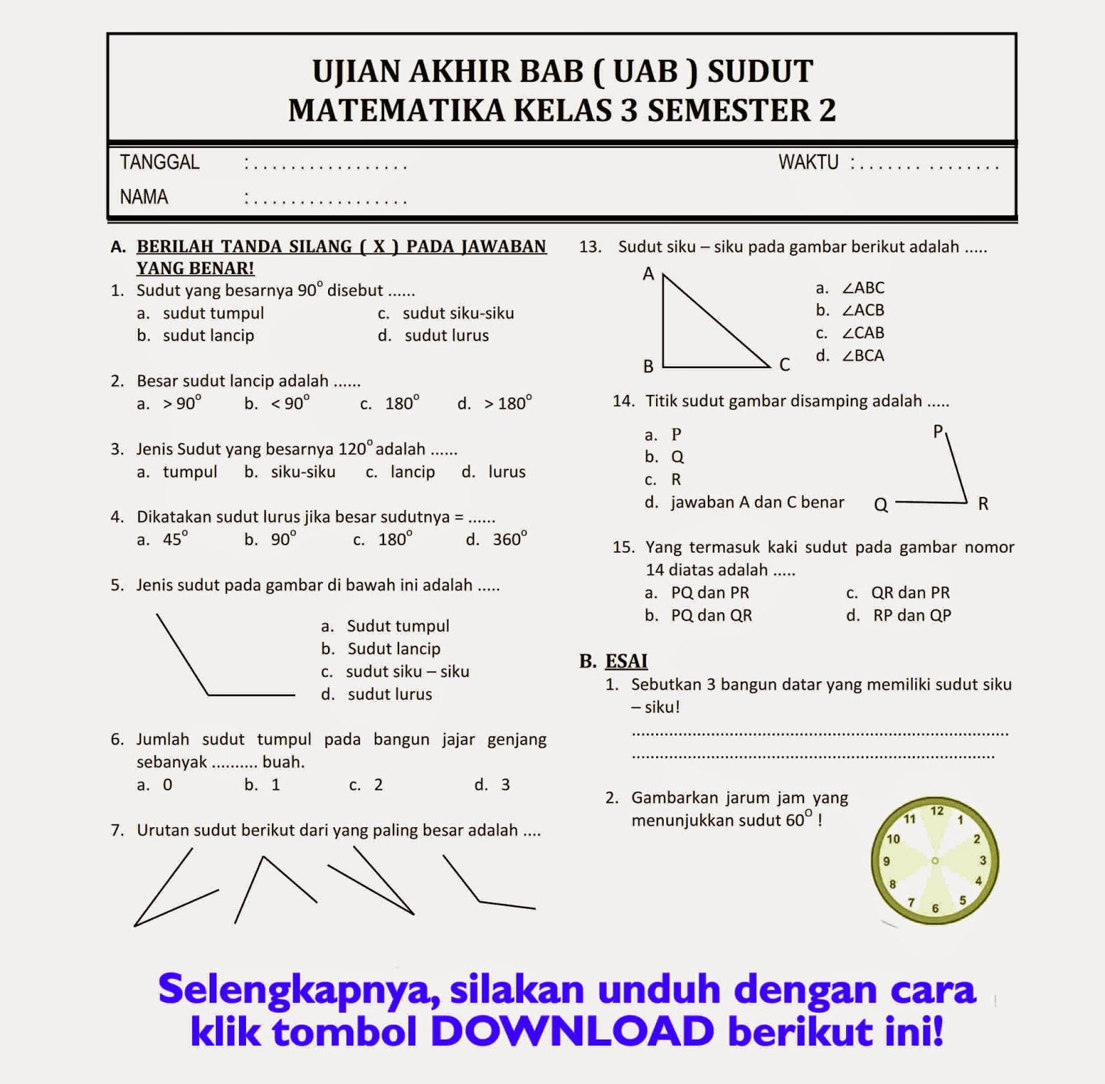 Ternyata Ini Dia Kumpulan Free Download Soal Semester 2 Kelas 3 SD KTSP Siap Cetak untuk Latihan Anak Sebelum Ujian