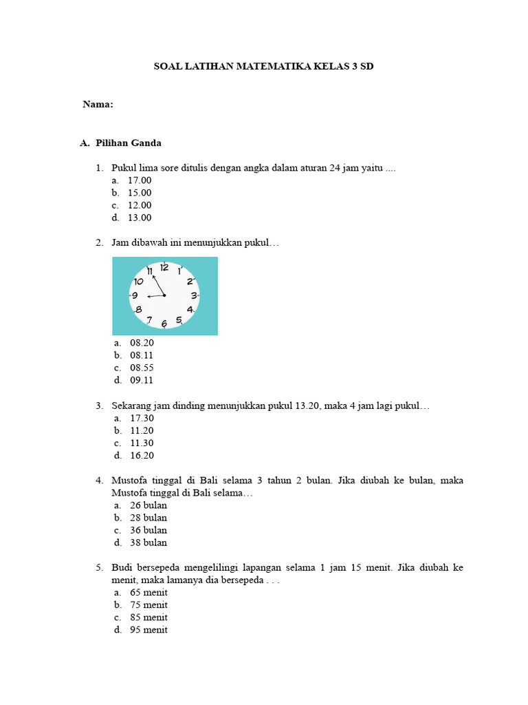 Soal Latihan Matematika Kelas 3 Sd PDF