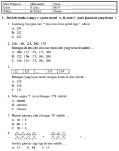 contoh soal anak sd kelas 3 sdit semester 2