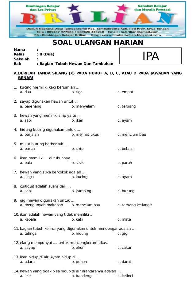contoh soal anak sd kelas 5 semester 2 ipa ips