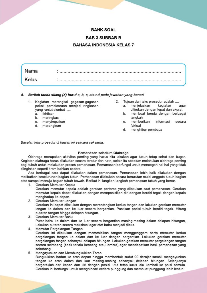 latihan soal bahasa indonesia kelas 7 bab 3