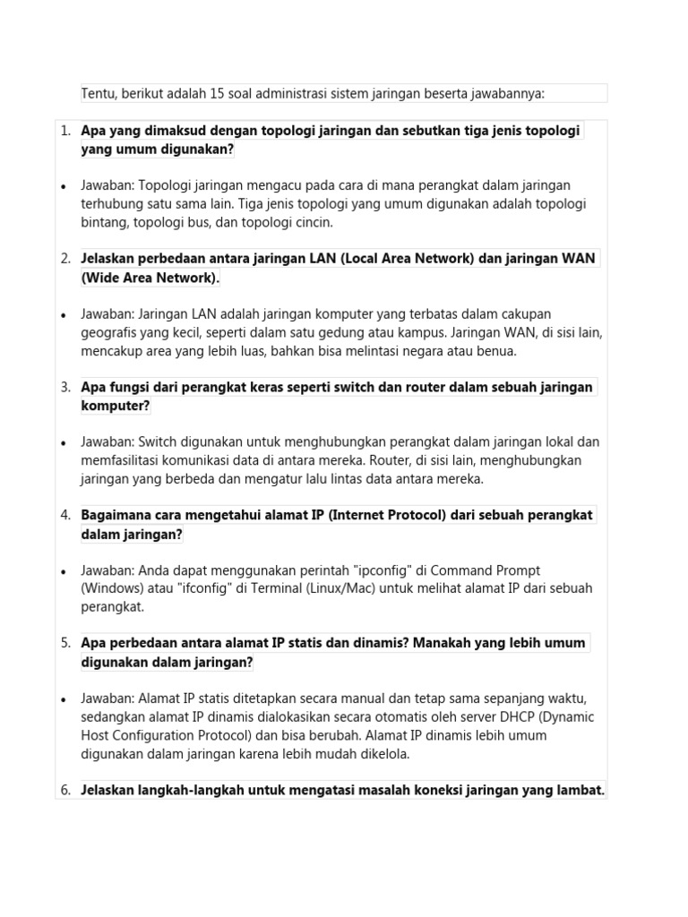 Wajib Tahu 3 Rahasia Materi Soal Administrasi Sistem Jaringan Kelas 1 Agar Lulus Ujian
