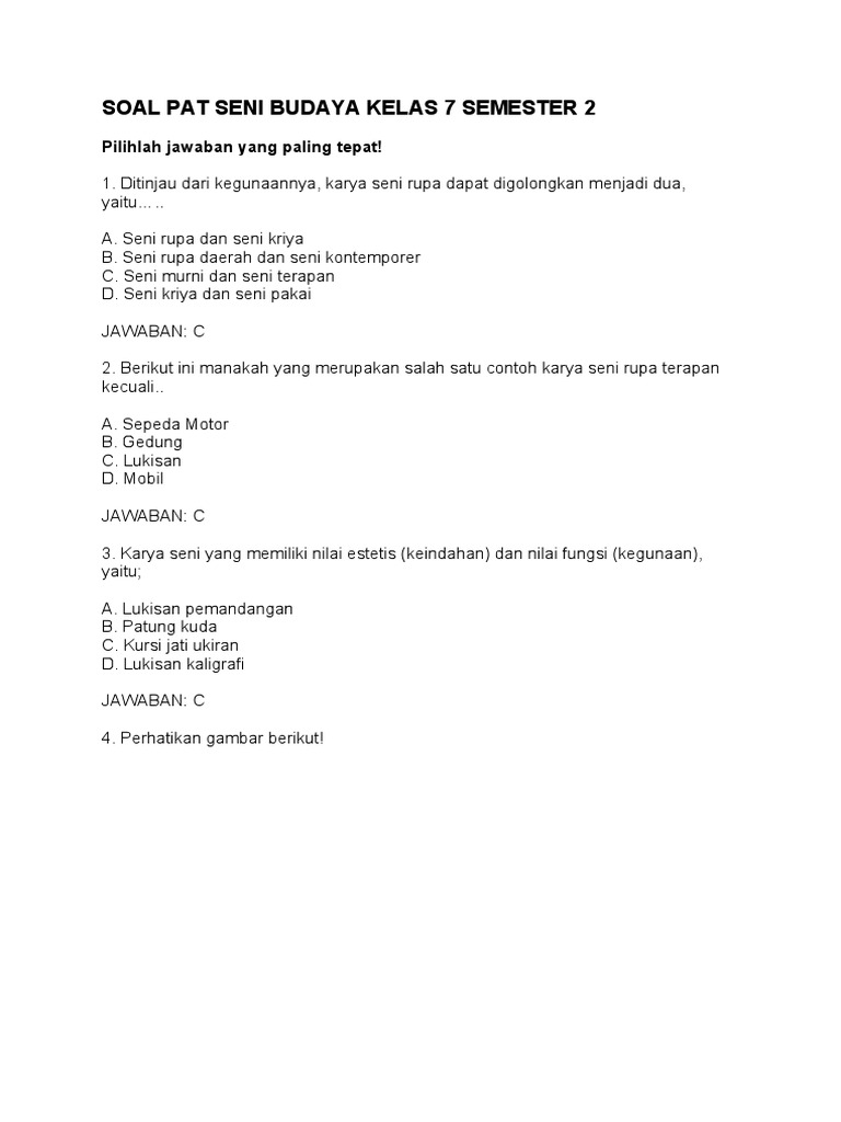 Wajib Tahu Contoh Soal PTS Seni Budaya Kelas 7 Semester 2 Agar Nilai Kamu Maksimal