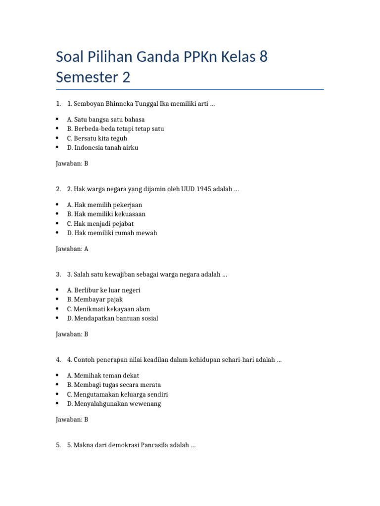 Wajib Tahu! Ini Bocoran Contoh Soal PTS PPKN Kelas 8 Sem 2 Kurikulum 2013 Terbaru