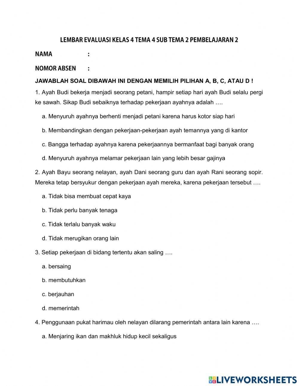 Wajib Tahu Kisi Kisi dan Soal Evaluasi Kelas 4 Tema 4 Agar Nilai Langsung Meroket