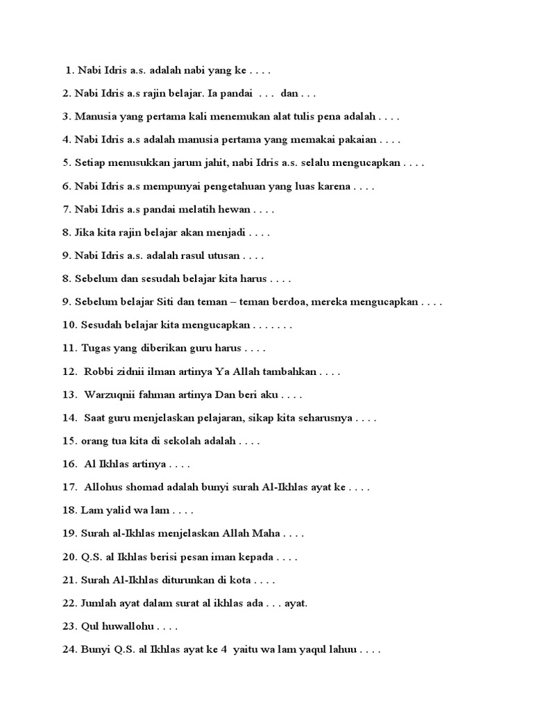 Wajib Tahu Rahasia Materi Soal Nabi Idris Kelas 1 Semester 2 KK 13 Agar Anak Juara