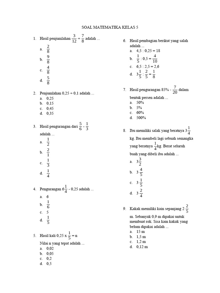 Wajib Tahu Rahasia Menguasai Materi Soal Matematika Kelas 5 SD Semester 1 dengan Mudah Wajib Tahu Rahasia Menguasai Materi Soal Matematika Kelas 5 SD Semester 1 dengan Mudah